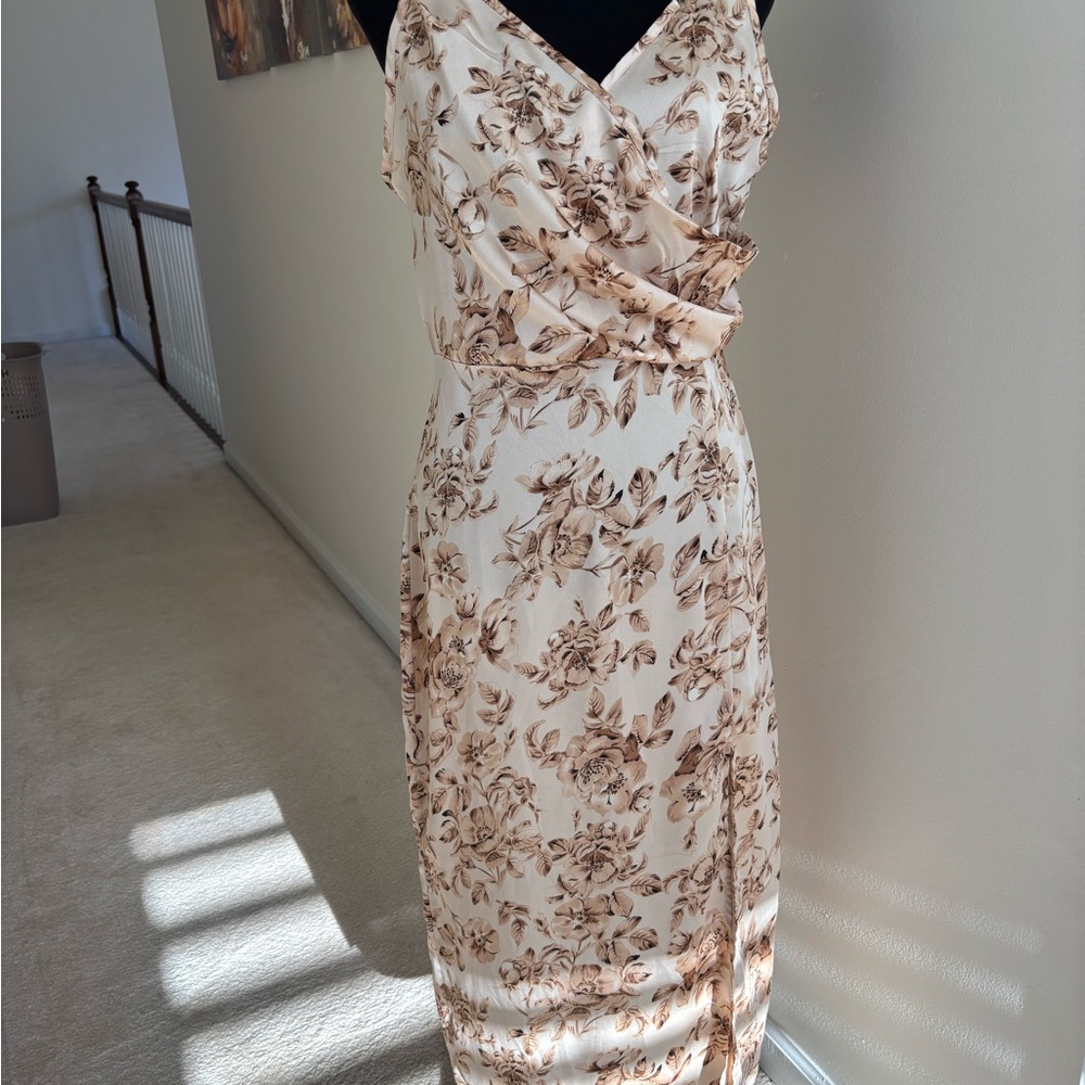 Floral Slip Dress in Cream and Brown